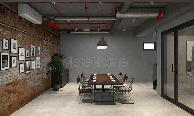 Mẫu bàn ăn 6 chỗ có phần chân sắt tĩnh điện đơn giản giúp gia chủ dễ dàng di chuyển, đi lại hơn.