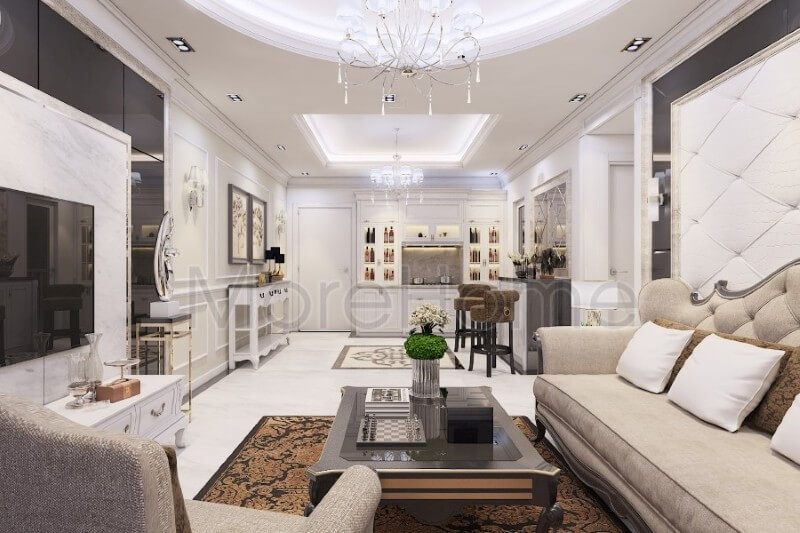 Kệ ti vi được thiết kế bởi một kiến trúc sư có nét đặc trưng của phong cách tân cổ điển độc đáo.